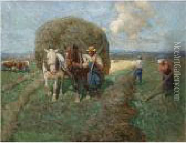 The Hay Cart Oil Painting - Franz Roubaud