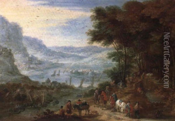Travellers Resting By A Stream Oil Painting - Mathys Schoevaerdts