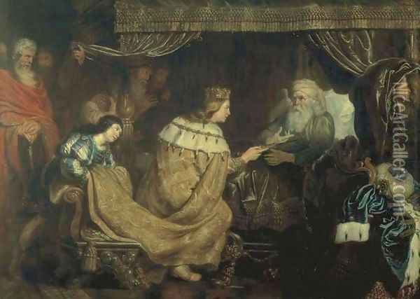 King David presenting the sceptre to Solomon Oil Painting - Cornelis De Vos