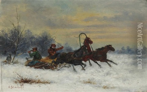Wolfsjagd Oil Painting - Adolf (Constantin) Baumgartner-Stoiloff