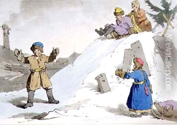 Children Going Down an Ice Hill Oil Painting - John Augustus Atkinson