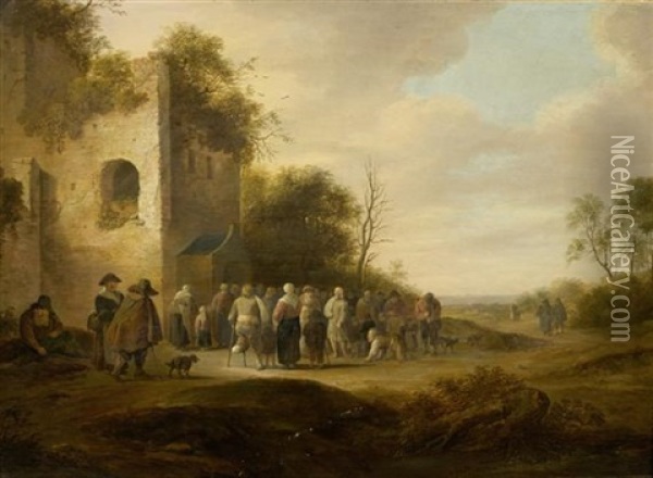 Dorfbewohner Vor Einer Kirche Oil Painting - Pieter de Bloot