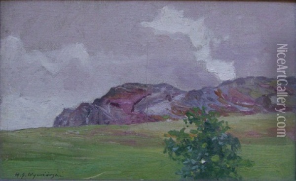 Landschaft Mit Fels Oil Painting - Michael Gorstkin-Wywiorski