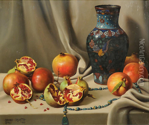 Melograni E Vaso Oil Painting - Bruno Croatto