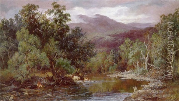 Cattle On The Bend Of The River Oil Painting - Charles Rolando