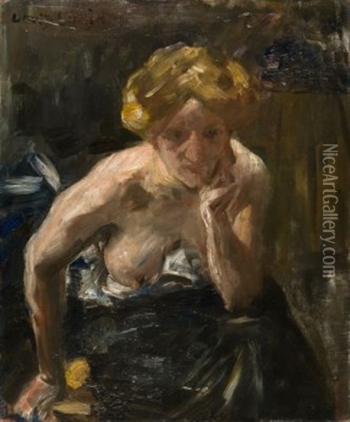 Halbakt Einer Jungen Frau, Den Kopf Mit Der Linken Hand Gestutzt Oil Painting - Lovis Corinth
