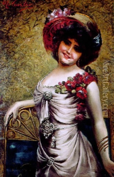 Elegante Au Corsage Fleuri Oil Painting - Max Carlier