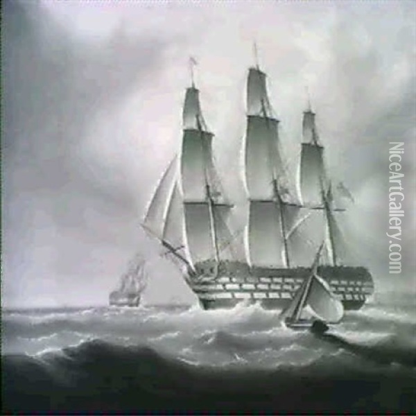 Sailing Off The Coast Oil Painting - James Edward Buttersworth