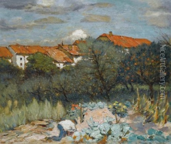 Landscape With Red Roofs Oil Painting - Peter Alexanrovitch (Pierre) Nilouss