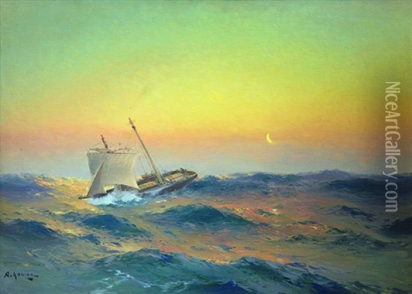Sailing Boats On Stormy Sea Oil Painting - Alexei Vasilievitch Hanzen