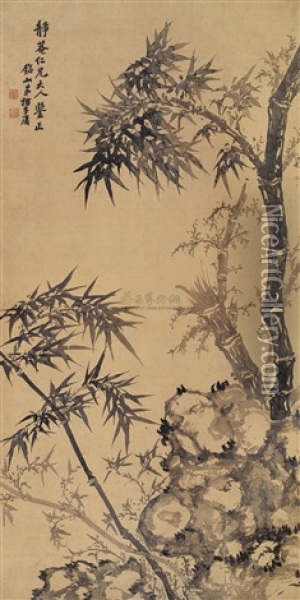 Bamboo And Stone Oil Painting -  Zhao Ziyong