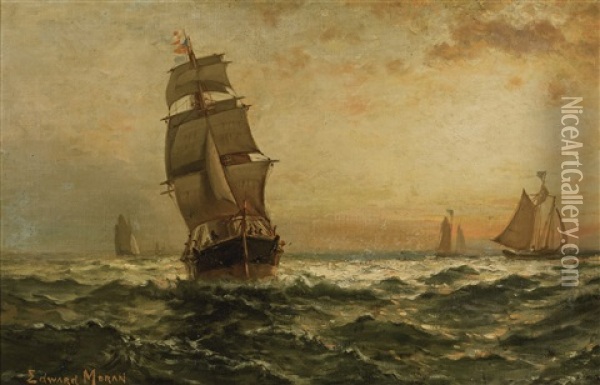 Sailing At Sunset Oil Painting - Edward Moran