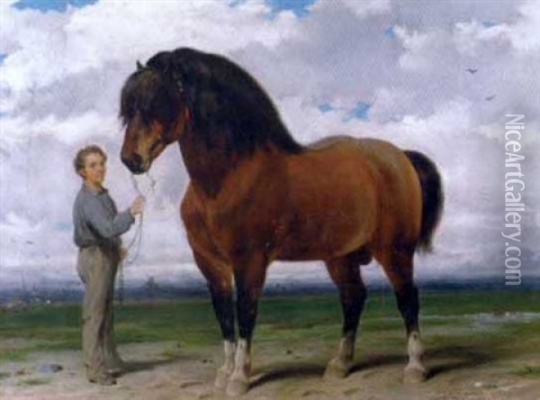 Jeune Gamin Et Cheval Dans Un Paysage Oil Painting - Joseph Van Severdonck