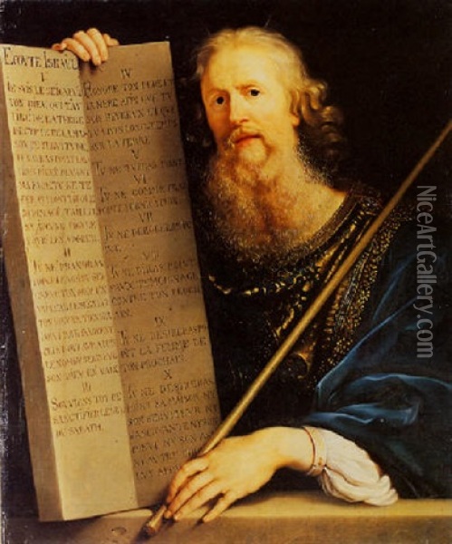 Moses Holding The Ten Commandments Oil Painting - Philippe de Champaigne