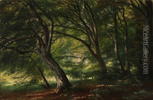 Forest View From Ordrup Forest Oil Painting - Carl Frederik Peder Aagaard