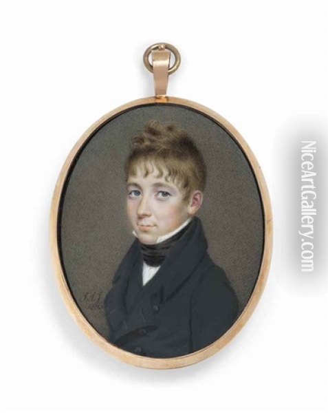 A Boy, In Black Coat, Waistcoat And Stock, White Shirt Oil Painting - John Smart the Younger