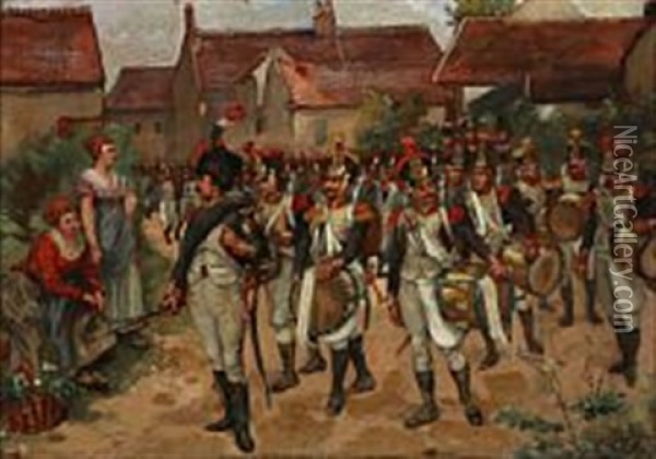 A Parade In A Village Oil Painting - Albert Bligny