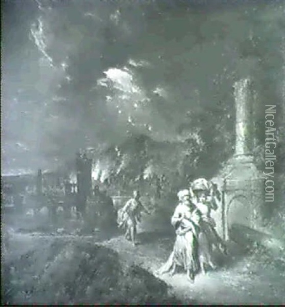 Lot Und Tochter Fliehen Aus Dem Brennenden Sodom Oil Painting - Johann Conrad Seekatz