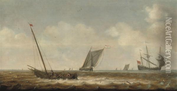 Fishermen In A 'smalschip' Oil Painting - Pieter the Younger Mulier