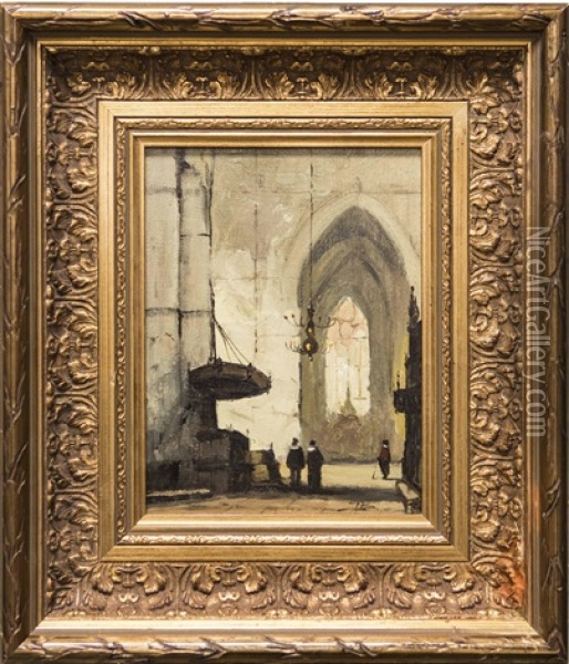 Katedral Med Manniskor, Interior Oil Painting - Johannes Bosboom