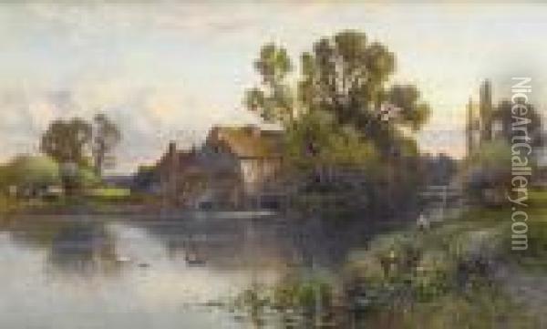 Fishing By The Mill, Sussex Oil Painting - Alfred Augustus Glendening