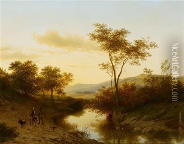 Abendstimmung Am Fluss Oil Painting - Cornelis Lieste