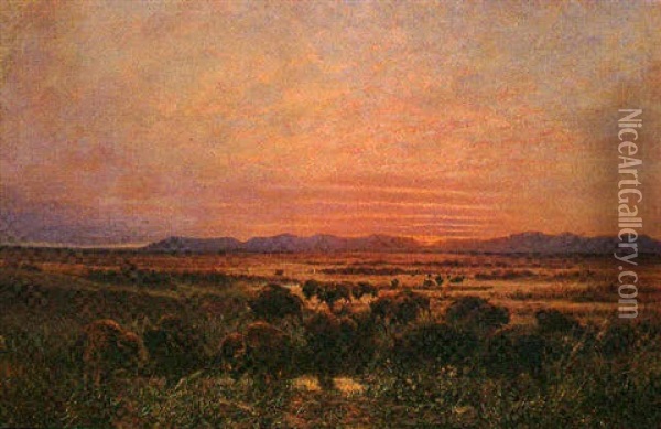 Buffalo Grazing At Sunset Oil Painting - Eugene C. Frank