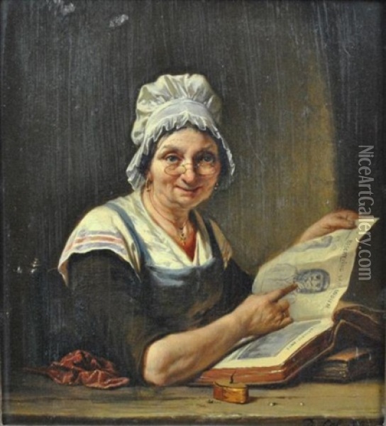 Woman With Book Describing Indians Oil Painting - Jan David Col