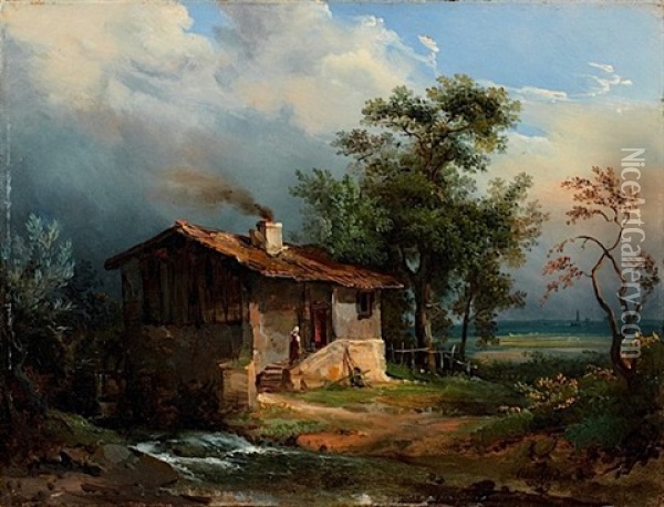 Chaumiere Dans Un Paysage Oil Painting - Jean Charles Joseph Remond