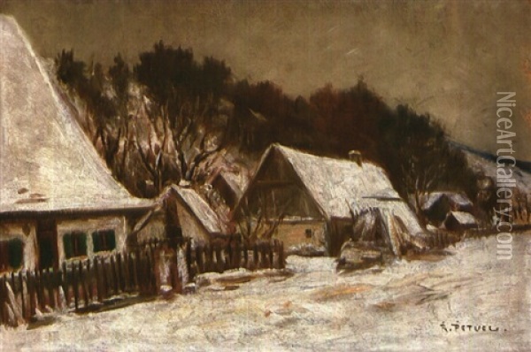 Bauernhauser Im Winter Oil Painting - Rudolf Petuel