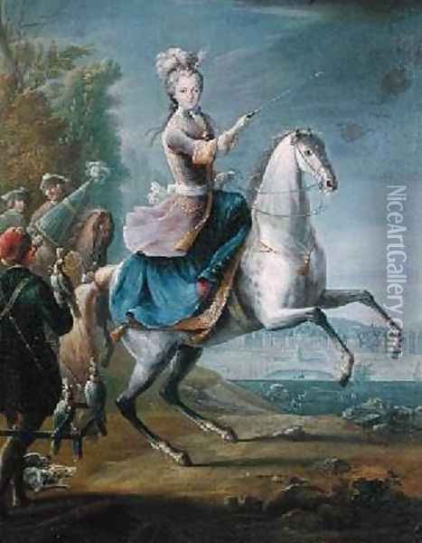 Equestrian Portrait of Maria Leszczynska 1703-68 Oil Painting - Jean-Baptiste Martin