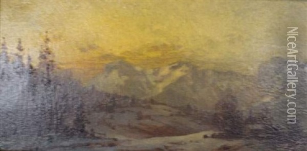 Paysage De Montagne Enneigee Oil Painting - Yuliy Yulevich (Julius) Klever