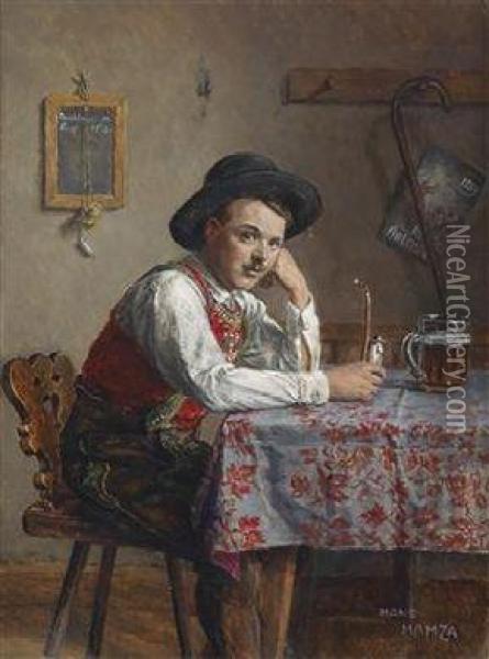 Smoking A Pipe And Reading A Letter Oil Painting - Hans Hamza