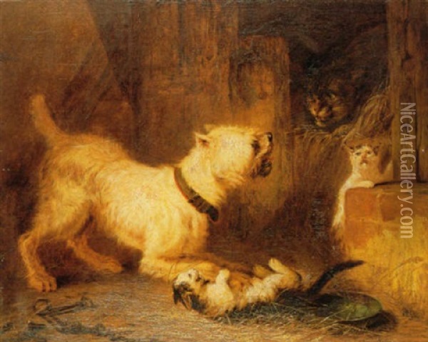 Chien Decouvrant Le Repaire Des Chats Oil Painting - Zacharias Noterman