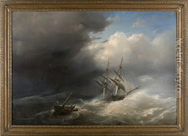 Ship In Stormy Seas Oil Painting - Paul Jean Clays