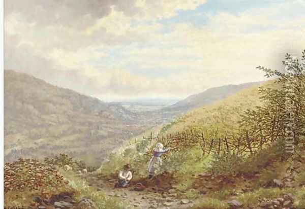 The young berry-pickers Oil Painting - Henry Cheadle