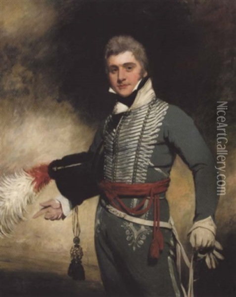 Portrait Of Lieutenant John David Duval Of The 27th Light Dragoons Oil Painting - Thomas Phillips