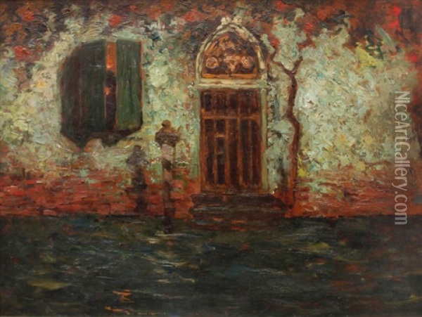 Rue Au Clair De Lune-porte Sur Canal De Venise Oil Painting - Charles Henri Gaston Dagnac-Riviere