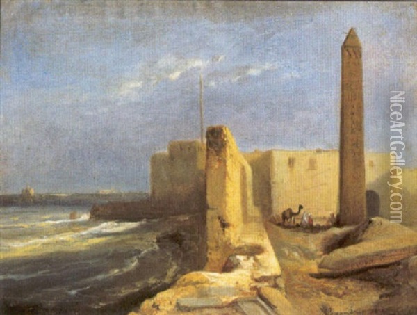 Obelisken Nabij De Kust Te Alexandrie - Egypte Oil Painting - Jacob Jacobs