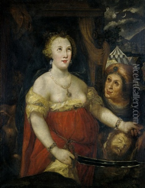 Judith Mit Dem Haupt Des Holofernes Oil Painting - Hendrik Goltzius