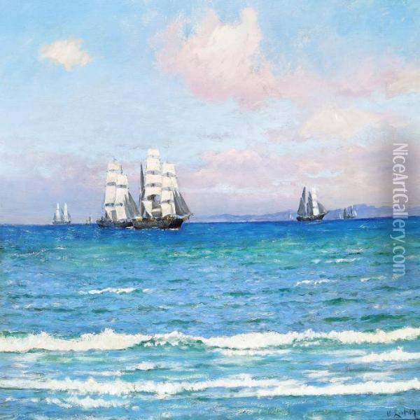 Seascape With Ships Off Kullen, Sweden Oil Painting - Carl Locher