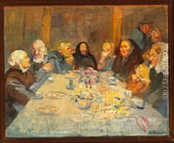 Cheerful People Around The Coffee Table In Skagen Oil Painting - Anna Kirstine Ancher