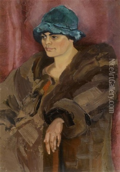Femme Au Chapeau Vert Oil Painting - Olga Slom