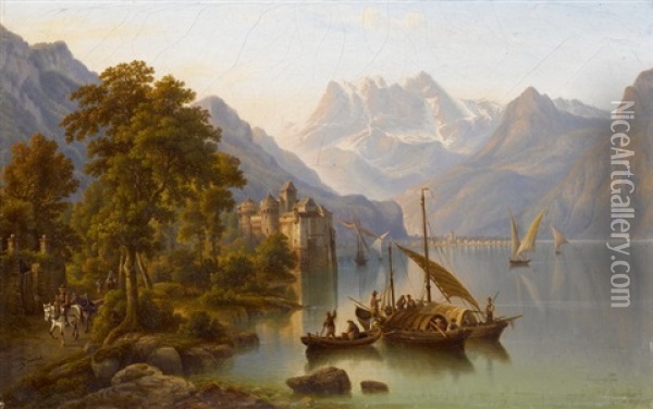 Ansicht Vom Genfer See Mit Schloss Chillon Oil Painting - Henry Jackel