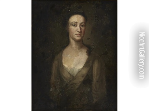 Pair Of Portraits Of Peter And Elizabeth Pelham Harrison Oil Painting - Nathaniel Smibert