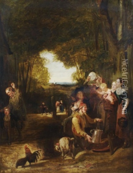 Pastoral Scene With Figures Oil Painting - John Prescott Knight
