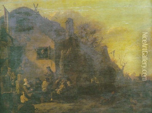 Scene De Taverne Devant Une Auberge Oil Painting - Egbert Lievensz van der Poel