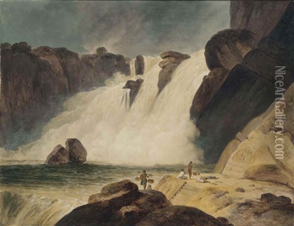 The Waterfall At Papanasam, Tinnevelly District (tamil Nadu) Oil Painting - Thomas Daniell