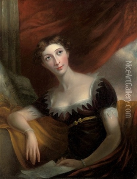 Portrait Of Lady Frances Caroline Wedderburn Webster In A Plum Velvet Dress With Gothic Dentate Trim Oil Painting - Sir William Beechey