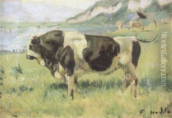 Freiburger Stier Am Brienzersee Oil Painting - Ferdinand Hodler
